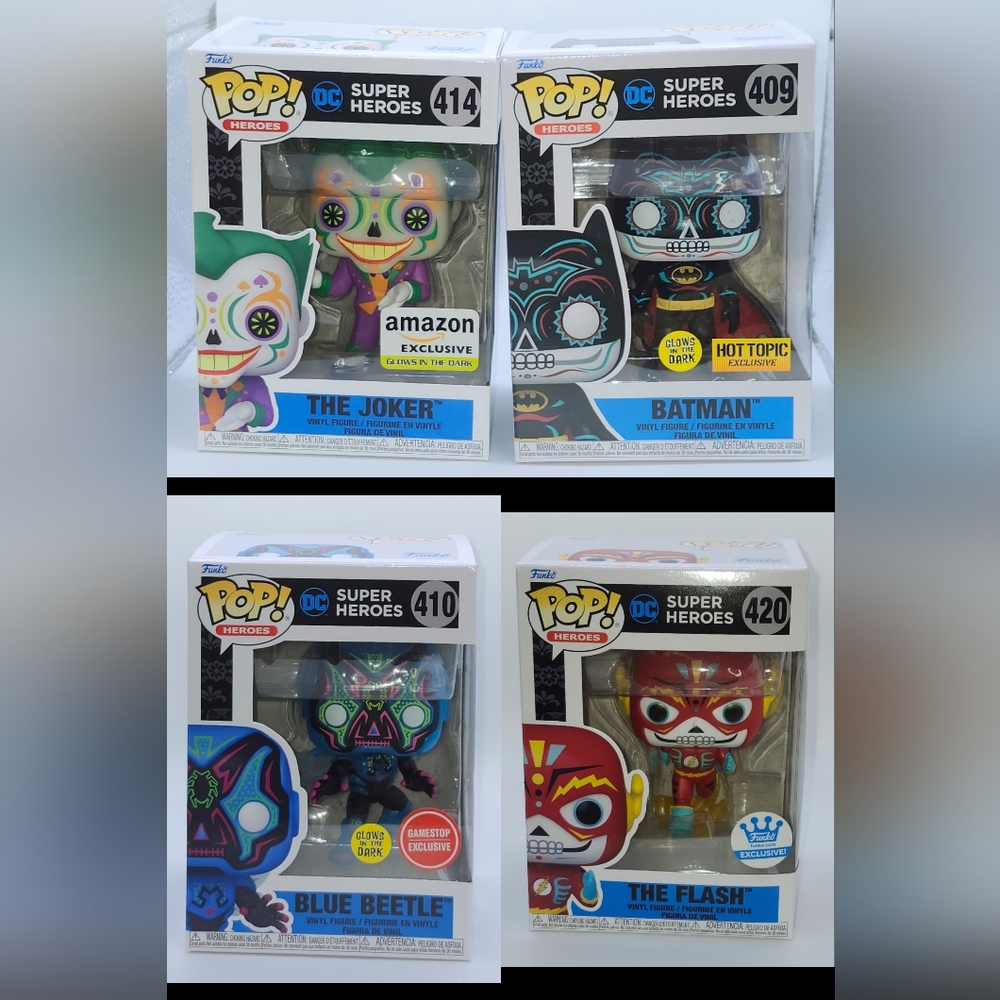 Funko Pop Heroes: DC Superheroes GITD Batman, The Joker, Blue Beetle, The Flash